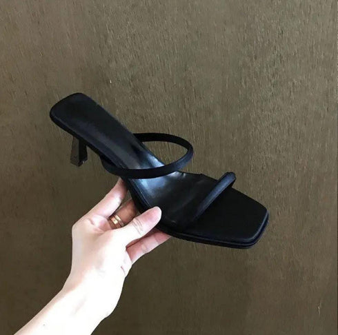 Double Strap Open Toe Slid On Heelsq